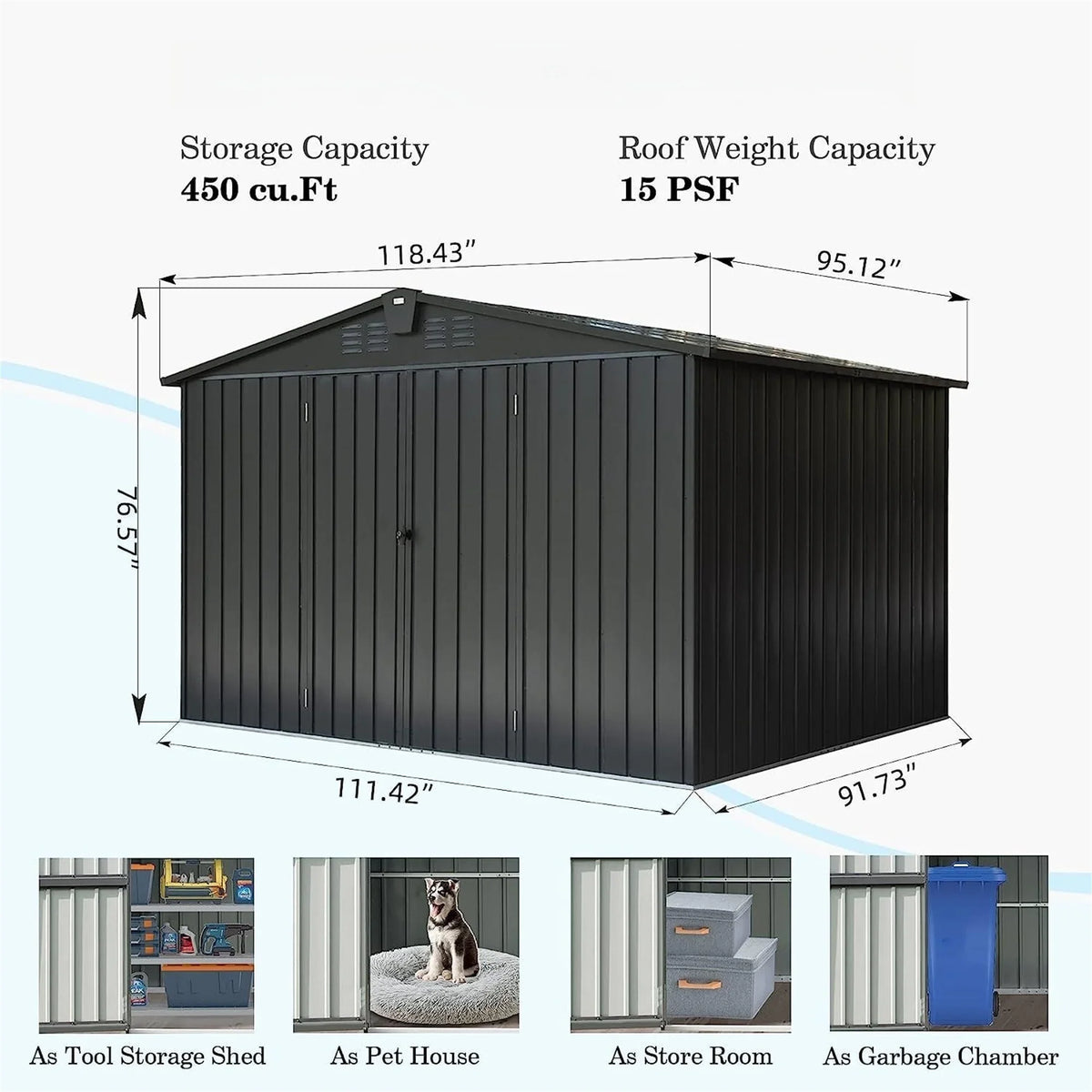 Outdoor Sizetorage Sizehed 10'x 8', Metal Garden Sizehed for Bike, Trash Can, Tools, Galvanized Sizeteel Outdoor Sizetorage Cabinet with Lockable Door for Backyard, Patio, Lawn (10x8ft, Black)