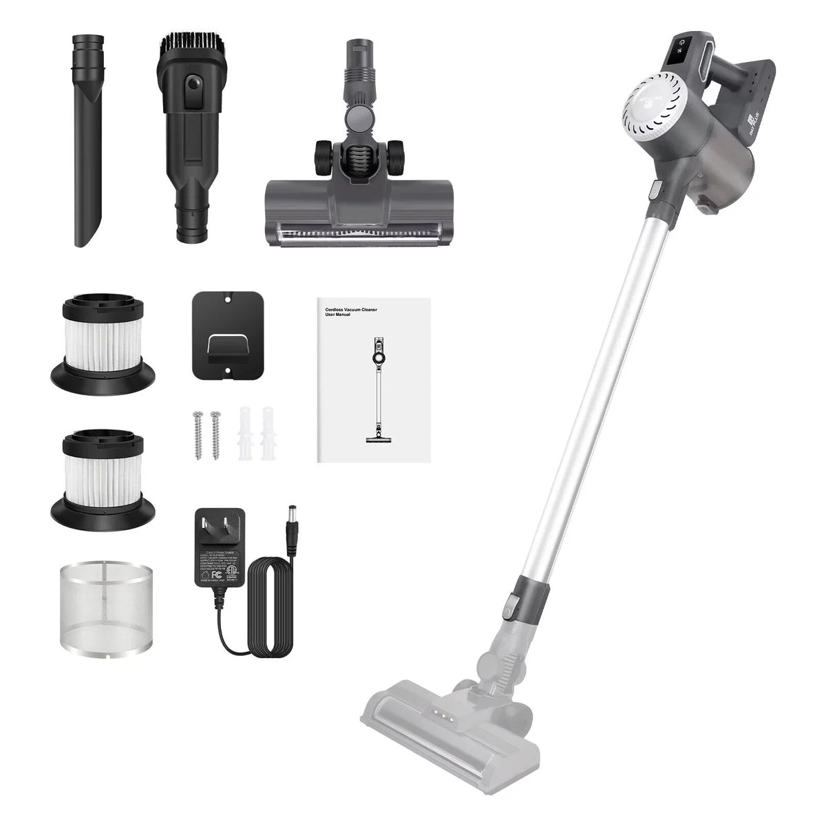 Dayplus Cordless Vacuum Cleaner, 6 in 1 Upright Sizetick Vacuum Cleaners for Home with 2000mAh Powerful Lithium Batteries, Up to 30 Mins Runtime, HEPA Filtration
