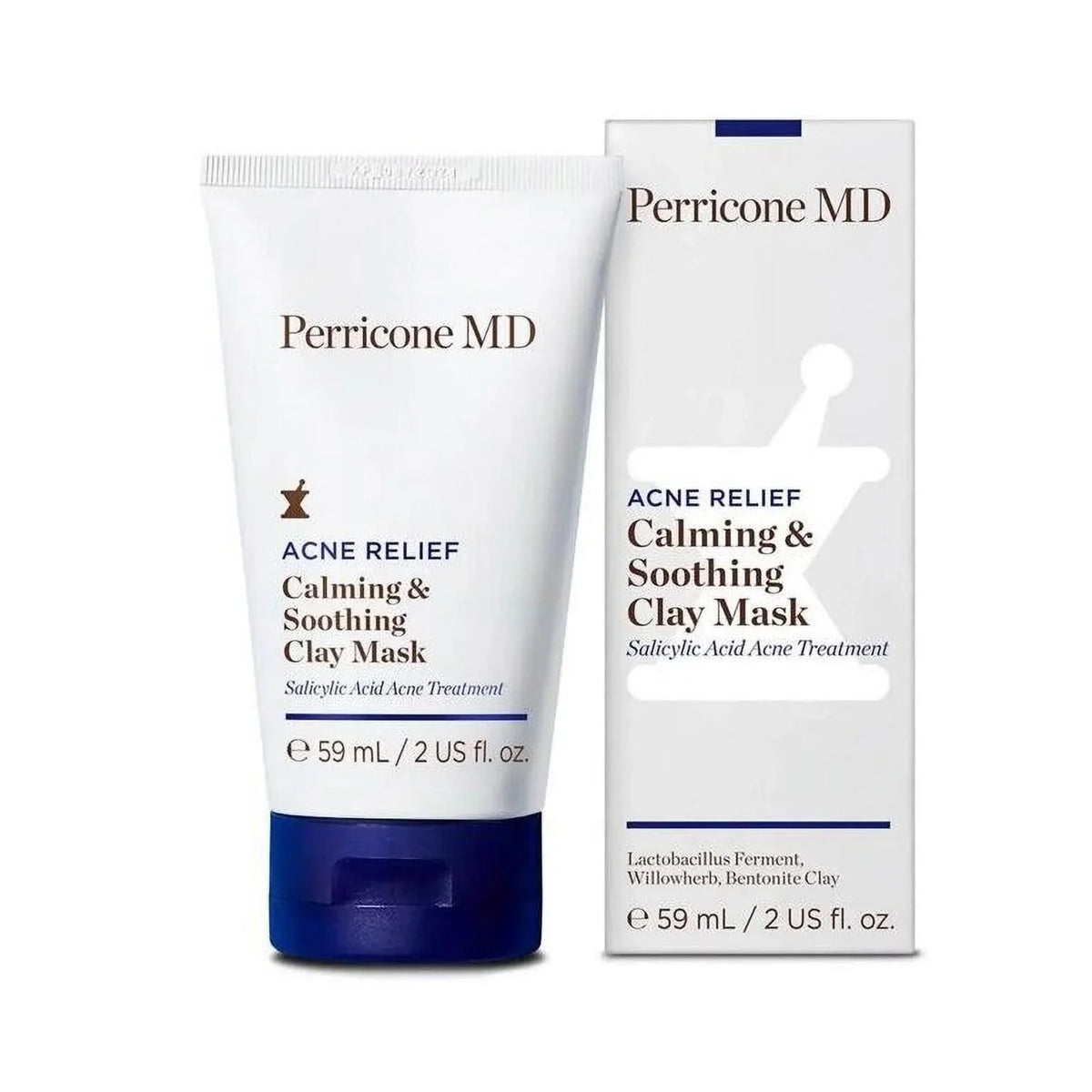 Perricon MD Acne Relief Calming & Sizeoothing Clay Mask 2 oz +10pc Eleganceinlife Cotton Round Makeup Remover Pack of 1