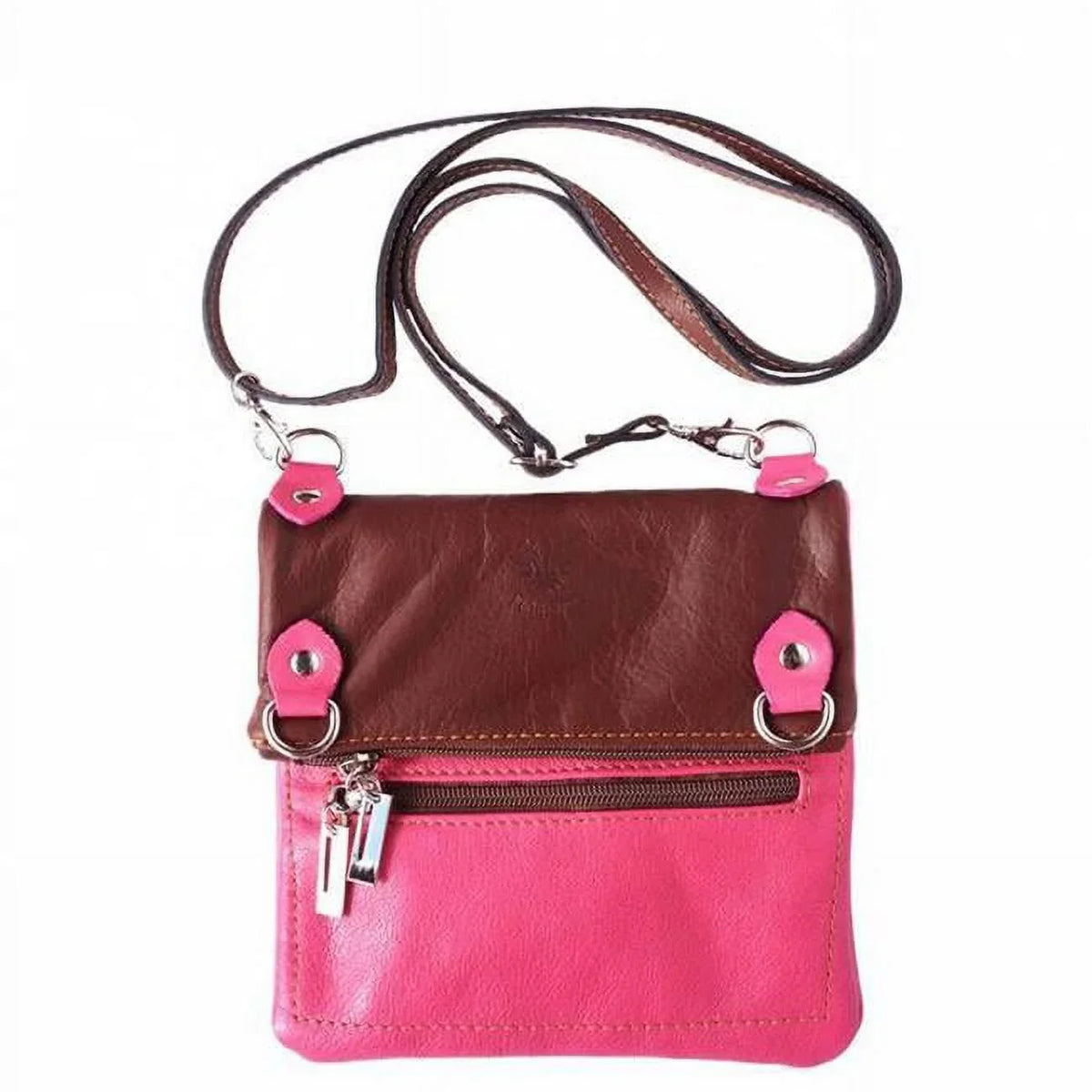 Italian Artisan Brigit Womens Luxury Sizehoulder Bag in Sizeoft Genuine Calf Leather Handbag, Fuchsia & Brown