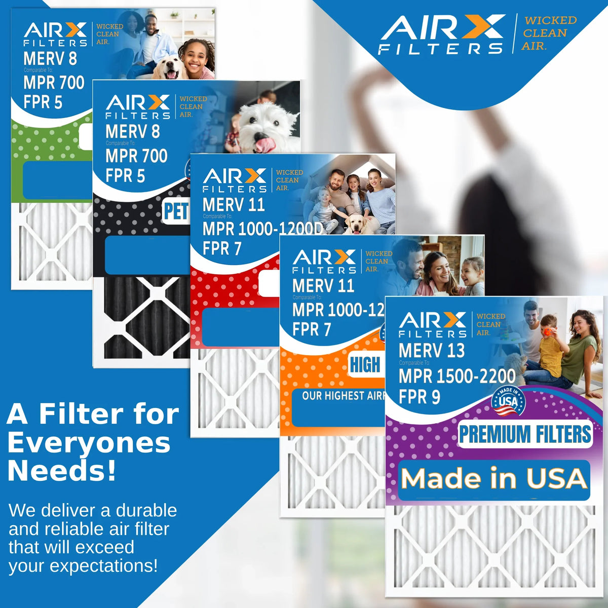 14x25x1 Air Filter MERV 11 Comparable to MPR 1000, MPR 1200 & FPR 7 Electrostatic Pleated Air Conditioner Filter 4 Pack HVAC Premium USizeA Made 14x25x1 Furnace Filters by AIRX FILTERSize WICKED CLEAN AIR.