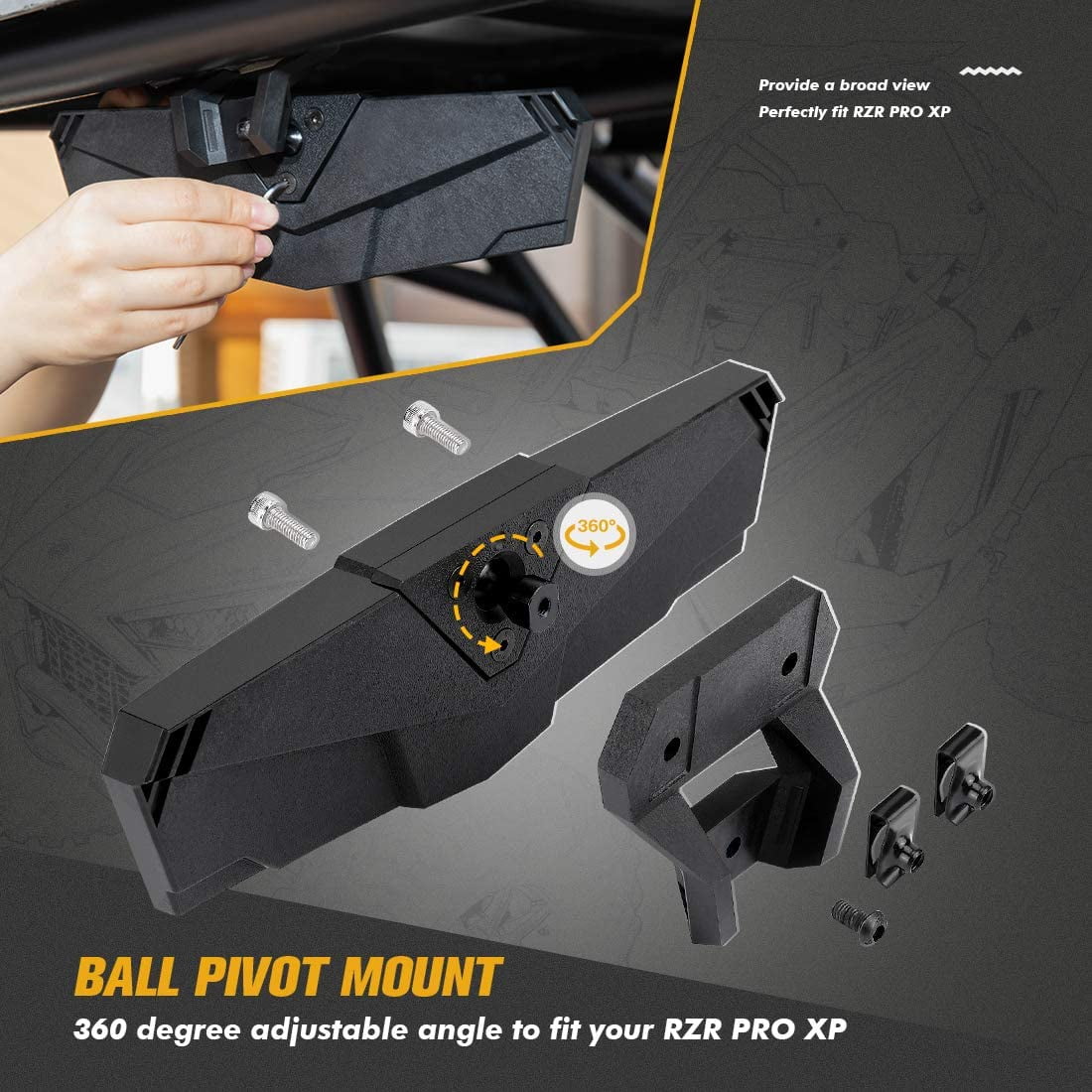 KEMIMOTO UTV Convex Rear View Center Mirror for Polaris RZR PRO XP /4 2020-2023 RZR PRO R /4 # 2883763