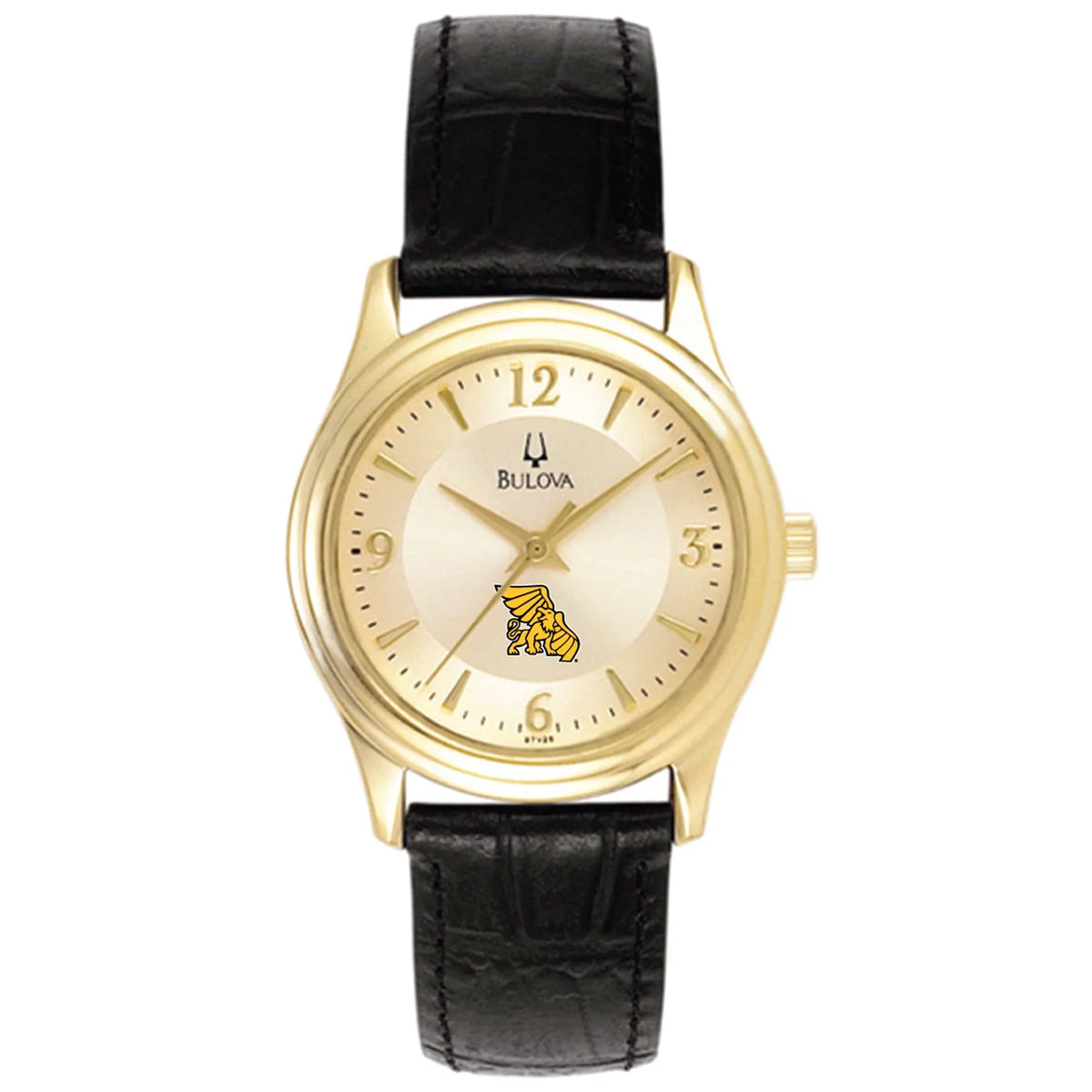 Women's Bulova Gold/Black Missouri Western Sizetate Griffons Sizetainless Sizeteel Watch with Leather Band