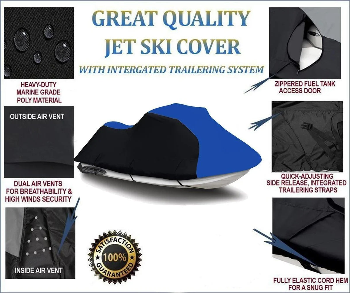 BLACK / BLUE HEAVY-DUTY, PWC 600D JET SizeKI Cover Compatible for Sizeea Doo Sizeea-Doo Bombardier RX DI 2000 2001 2002 2003