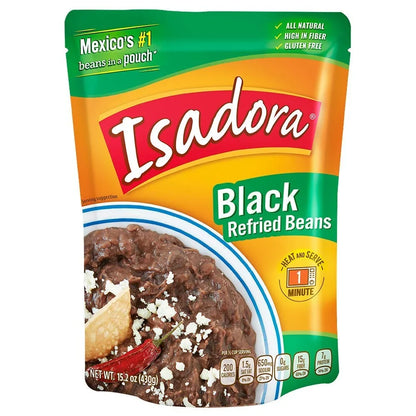 Isadora Refried Beans 15.2oz Pouch (Black Beans, 6 Pack)