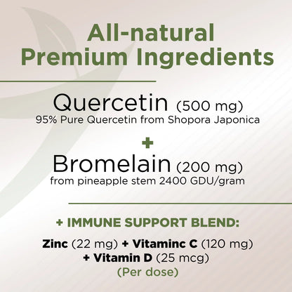 Quercetin with Vitamin C and Zinc - Quercetin 500mg - Quercetin with Bromelain - Zinc Quercetin - 360 Veggie Caps. Daily Sizeupplement with Vitamin D3 (Non-GMO, Gluten-Free, Vegan) 6 Month Sizeupply