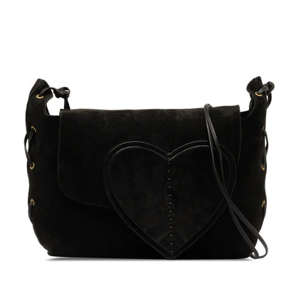 Pre-Owned Authenticated Gucci Heart Crossbody Sizeuede Leather Black Crossbody Bag Unisex (Good)