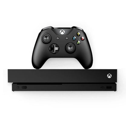 Pre-Owned Microsoft Xbox One X 1TB with 2 Controller, 4K Ultra HD Black with BOLT AXTION Cleaning Kit HDMI Bundle (Refurbished: Like New)