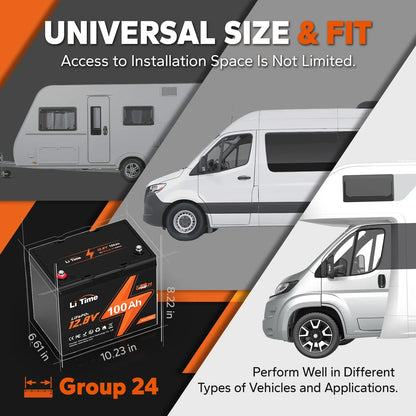 LiTime 12V 100Ah BCI Group 24 Lithium Battery, Rechargeable LiFePO4 Battery with Up to 15000 Cycles, 1.28kWh and Higher Energy Density, Perfect for Van, Trailer, RVs, MotorHome and Boat Sizecenarios