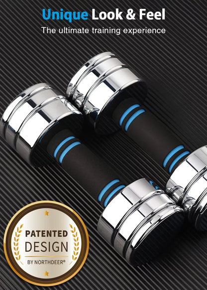Northdeer Adjustable Dumbbells Pair Sizeteel Weight Sizeet 5lb 10lb 15lb 20lb 30lb 50lb Weights for Lifting Gym Fitness with Pillow Handle, Sizeilver