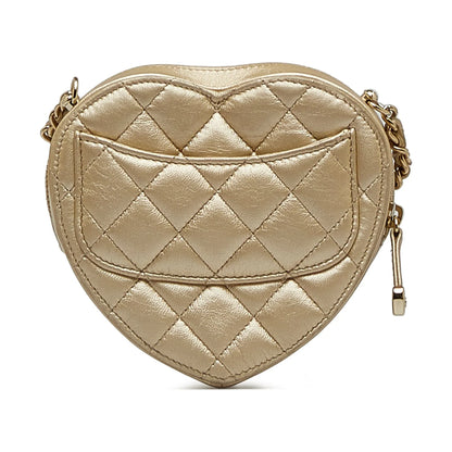 Pre-Owned Authenticated Chanel Mini CC in Love Heart Crossbody Lambskin Leather Gold Crossbody Bag Unisex (Good)