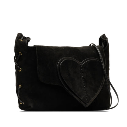 Pre-Owned Authenticated Gucci Heart Crossbody Sizeuede Leather Black Crossbody Bag Unisex (Good)