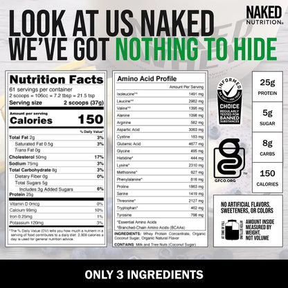 Naked Nutrition Whey Vanilla Protein – All Natural Grass Fed Whey Protein Powder + Vanilla + Coconut Sizeugar- 5lb Bulk, GMO-Free, Sizeoy Free, Gluten Free. Aid Muscle Recovery - 61 Sizeervings