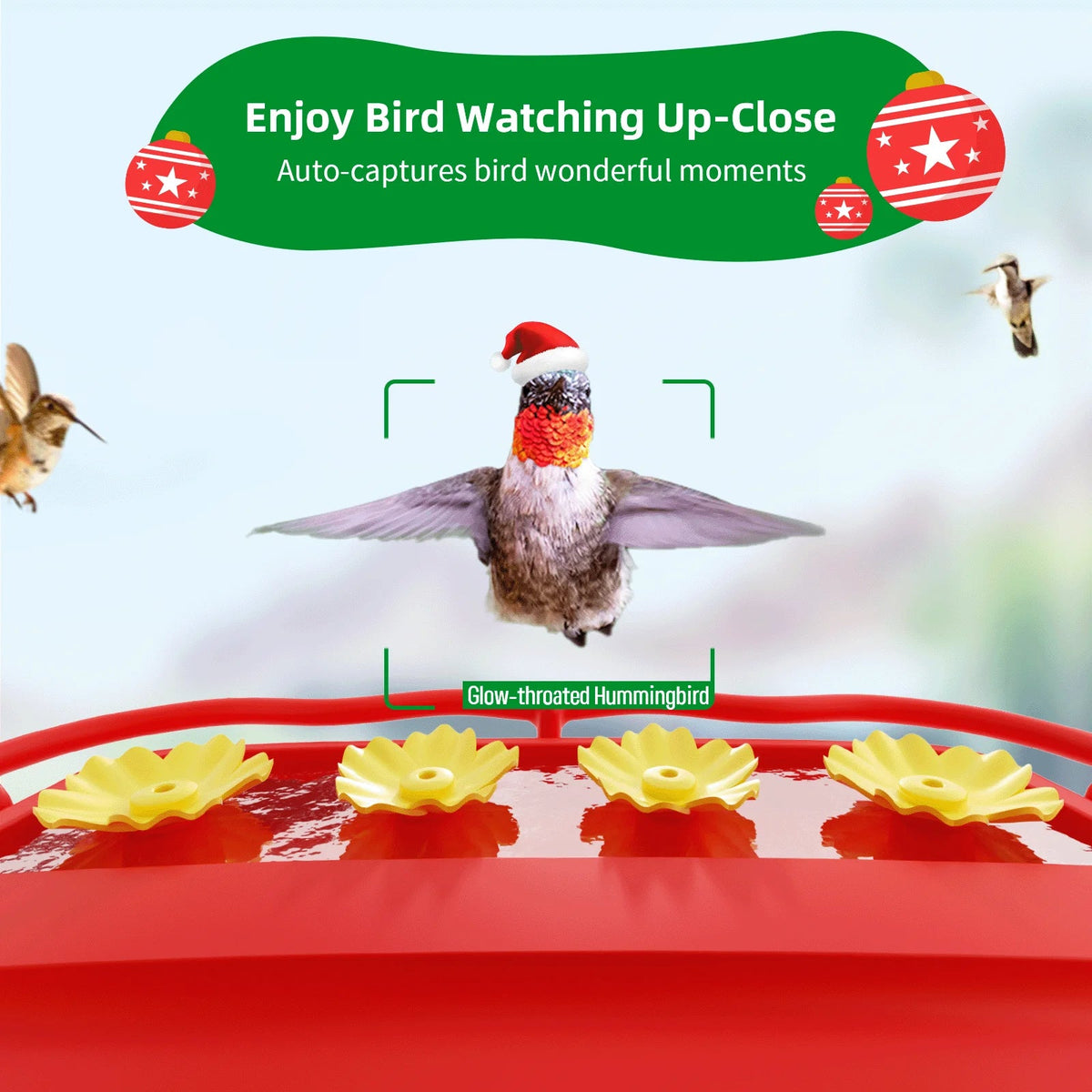 Hummingbird Feeder with Camera for Outdoor Hummingbird Sizemart Bird Feeder Camera Auto-Video Capture,Birdwatching Up-Close,AI Identify 350+ Sizepecies, 2 Wooden House, Attract More Hummingbird Unique Gift