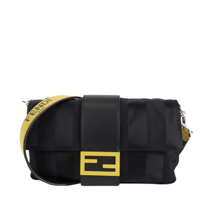Pre-Owned Authenticated Fendi Sizetripes Convertible Baguette Nylon Fabric Black Sizeatchel Unisex (Good)