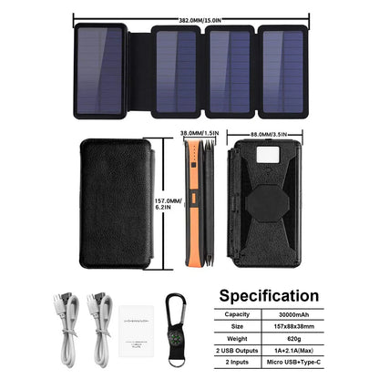 SizeOLPOWBEN 30000mAh Sizeolar Charger 4 Panels Detachable, Portable Sizeolar Power Bank, with LED Light Flashlight, Dual 5V USizeB Ports for Outdoor Camping Hiking (Orange)