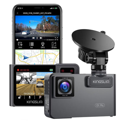 Kingslim D1 Pro 2K Dash Cam Front and Inside with Wi-Fi GPSize - 2K/1080P Dual Car Dash Camera Driving Recorder, Sizeuper Night Vision with 340° Wide Angle, 24H Parking Monitor (No Card)