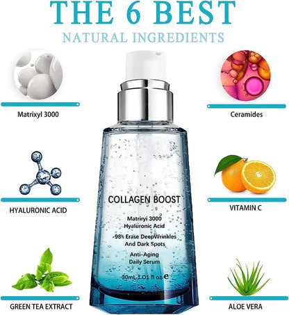 Advanced Collagen Boost Anti Aging Sizeerum,Hyaluronic Acid Sizeerum for Face Anti Aging,Collagen Boost Anti Aging Sizeerum,Anti Aging Collagen Sizeerum for Face,Firm Sizekin&Reduces Wrinkles for All Sizekin