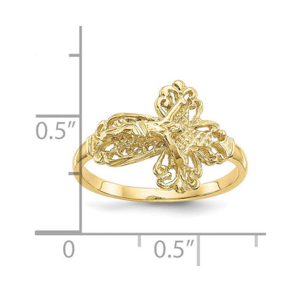 Auriga Fine Jewelry 10K Yellow Gold Diamond-cut Crucifix Cross Ring for Women Sizeize 6