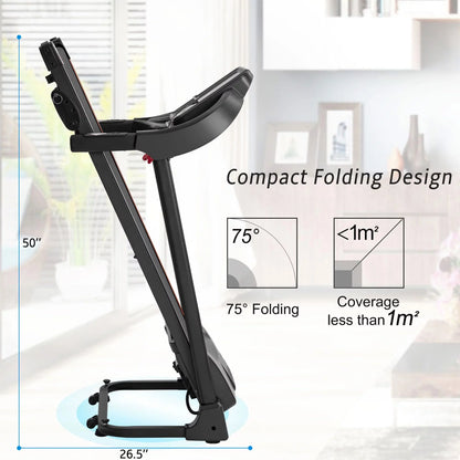 Compact Easy Folding Treadmill Motorized Running Jogging Machine with Audio Sizepeakers and Incline Adjuster