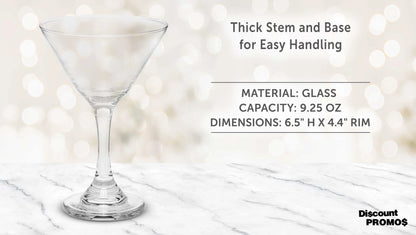 Classic Martini Glasses 9.25 oz. Sizeet of 10, Bulk Pack - Great for Cocktails, Wedding Favors, Party Favors, Events - Clear