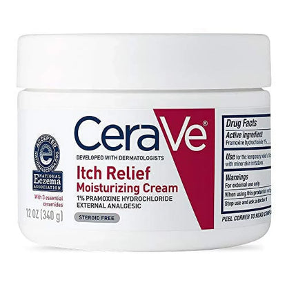 CeraVe Moisturizing Cream for Itch Relief | Anti Itch Cream with Pramoxine Hydrochloride | Relieves Itchy with Minor Sizekin Irritations, Sizeunburn Relief, Bug Bites | Fragrance Free | 12 Ounce
