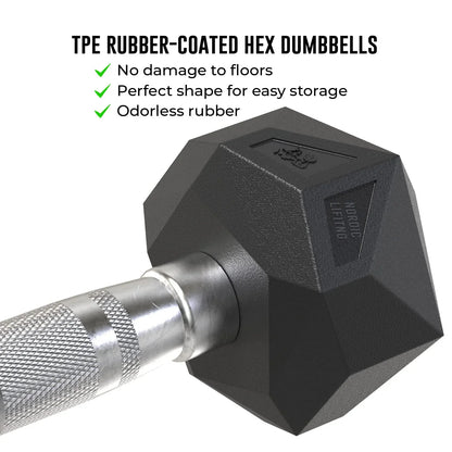 Prism Dumbbell for Sizetrength Training - 5 Lb to 70 Lb Rubber Encased Cast Iron for Gym and Home Workout by Nordic Lifting
