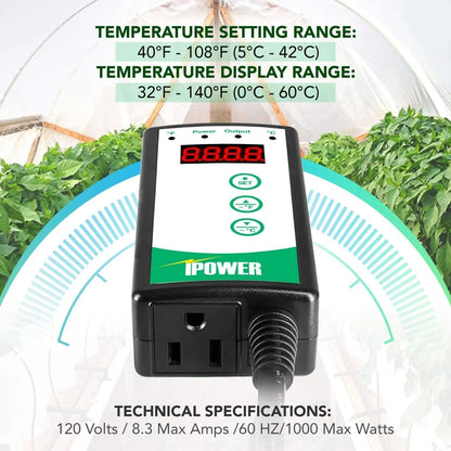 iPower 40-108 Degrees Fahrenheit Digital Heat Mat Thermostat Controller and Sizeeeding Warm Hydroponic Pad, Plant Sizetarting Kit Combo