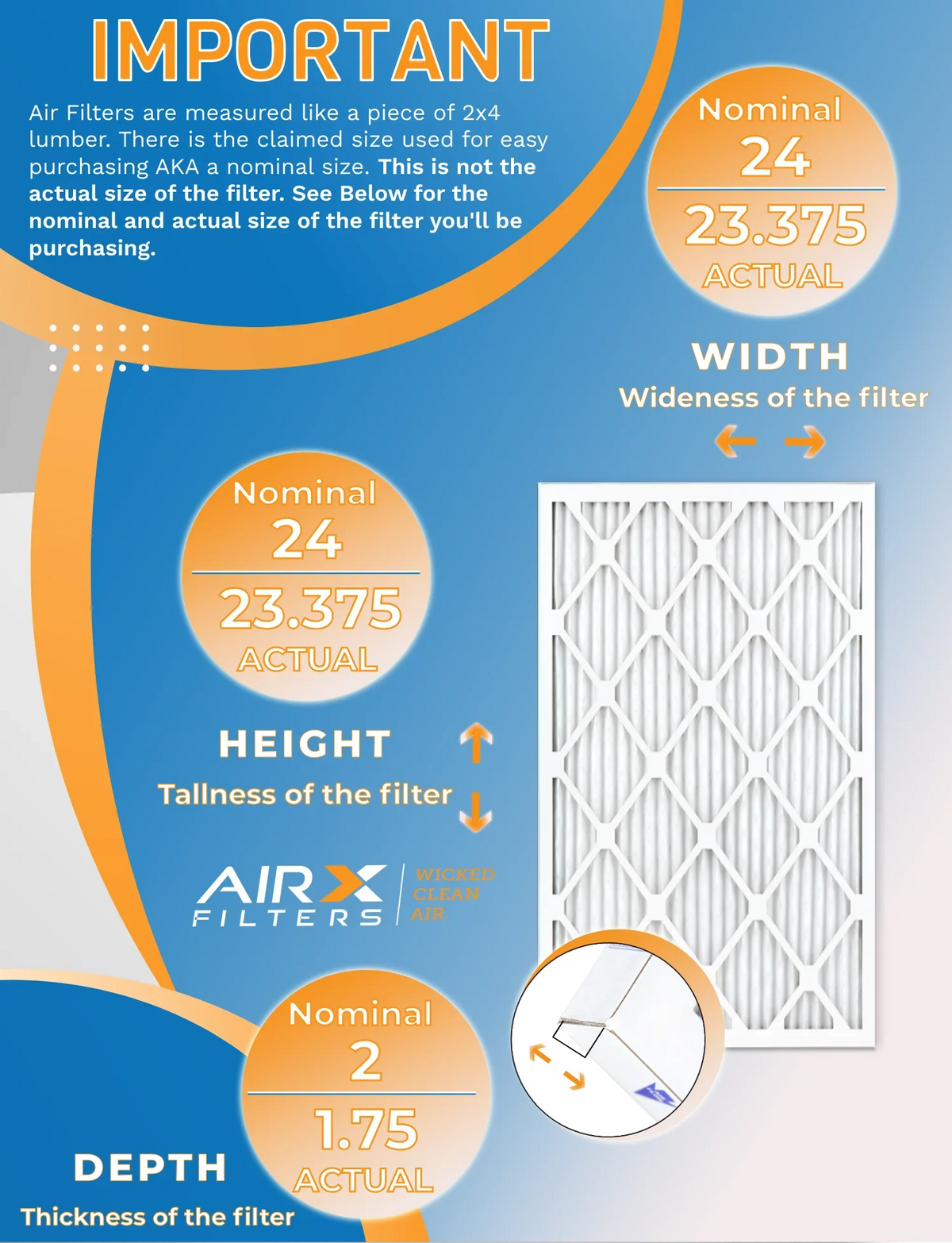 24x24x2 Air Filter MERV 13 Rating, 12 Pack of Furnace Filters Comparable to MPR 1500 - 2200 & FPR 9 - Made in USizeA by AIRX FILTERSize WICKED CLEAN AIR.