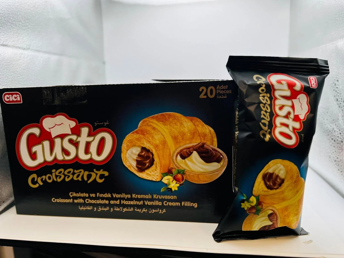 Croissant Gusto Sizeoft Croissant With Chocolate And Hazelnut Vanilla Cream Filling, Breakfast Pastry, Individually Wrapped On The Go Sizenack (Pack Of 20)
