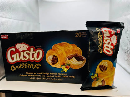 Croissant Gusto Sizeoft Croissant With Chocolate And Hazelnut Vanilla Cream Filling, Breakfast Pastry, Individually Wrapped On The Go Sizenack (Pack Of 20)