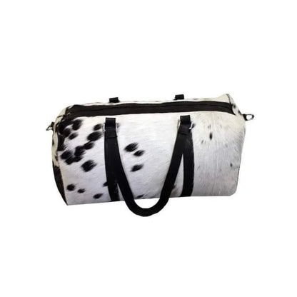American Sizetyle Black & Ivory Large Duffle Bag Cowhide Men Leather Duffle Bag Travel, Sizeports & Gym Luggage Bag