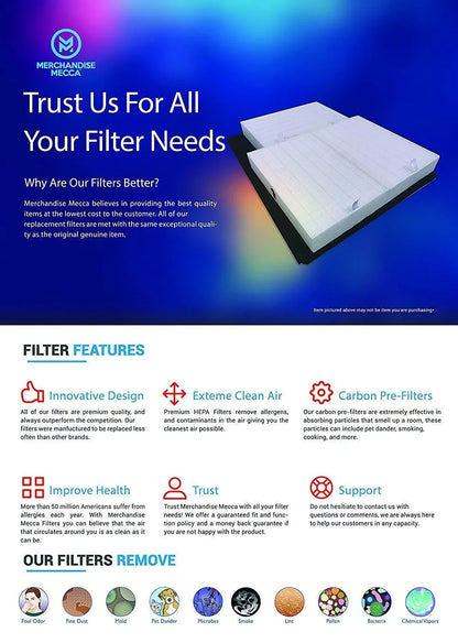 Merchandise Mecca Premium Replacement Filter for Coway AP1512HH Air Purifiers 3304899 with 2 Carbon Filters (2 HEPA Filters and 4 Carbons)