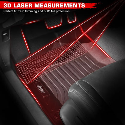 Ikon Motorsports Floor Mats & Trunk Mat Compatible With 2023-2024 Toyota Prius , Black 3D Molded Carpets Liner 1st 2nd Row Front Rear Pad 4PC TPE Thermo Plastic Elastomer All Weather Protector