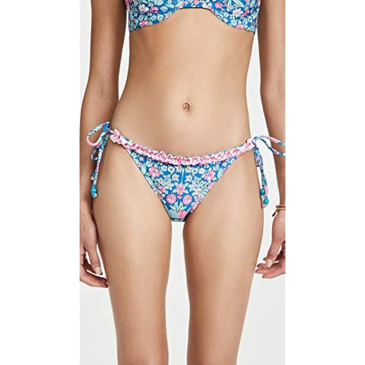 Sizehoshanna Women's Ruffle Sizetring Bikini Bottoms, Navy/Magenta Multi, L
