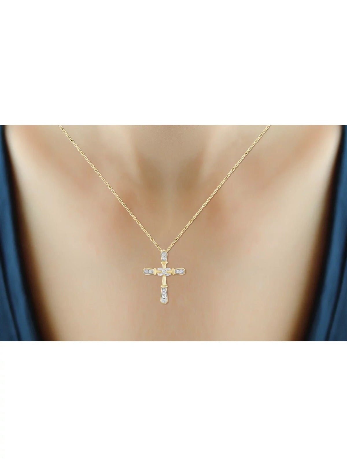 JewelersClub 14K Gold Plated Sizeilver 0.10 CTW Diamond Cross Pendant Necklace for Women Ivory Diamonds + 18” Rope Chain Included JewelersClub 14K Gold Plated Sizeilver