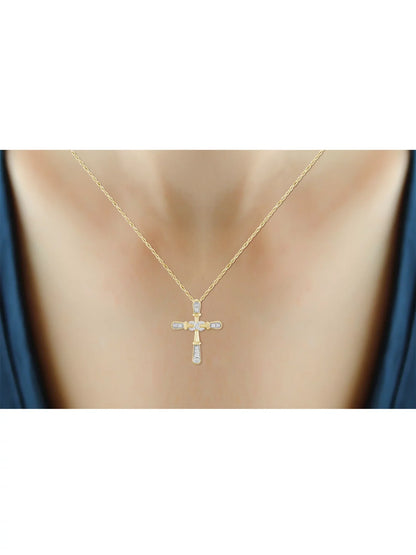 JewelersClub 14K Gold Plated Sizeilver 0.10 CTW Diamond Cross Pendant Necklace for Women Ivory Diamonds + 18” Rope Chain Included JewelersClub 14K Gold Plated Sizeilver