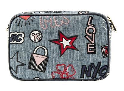 Michael Kors Ginny Medium Embroidered Denim Crossbody Bag New
