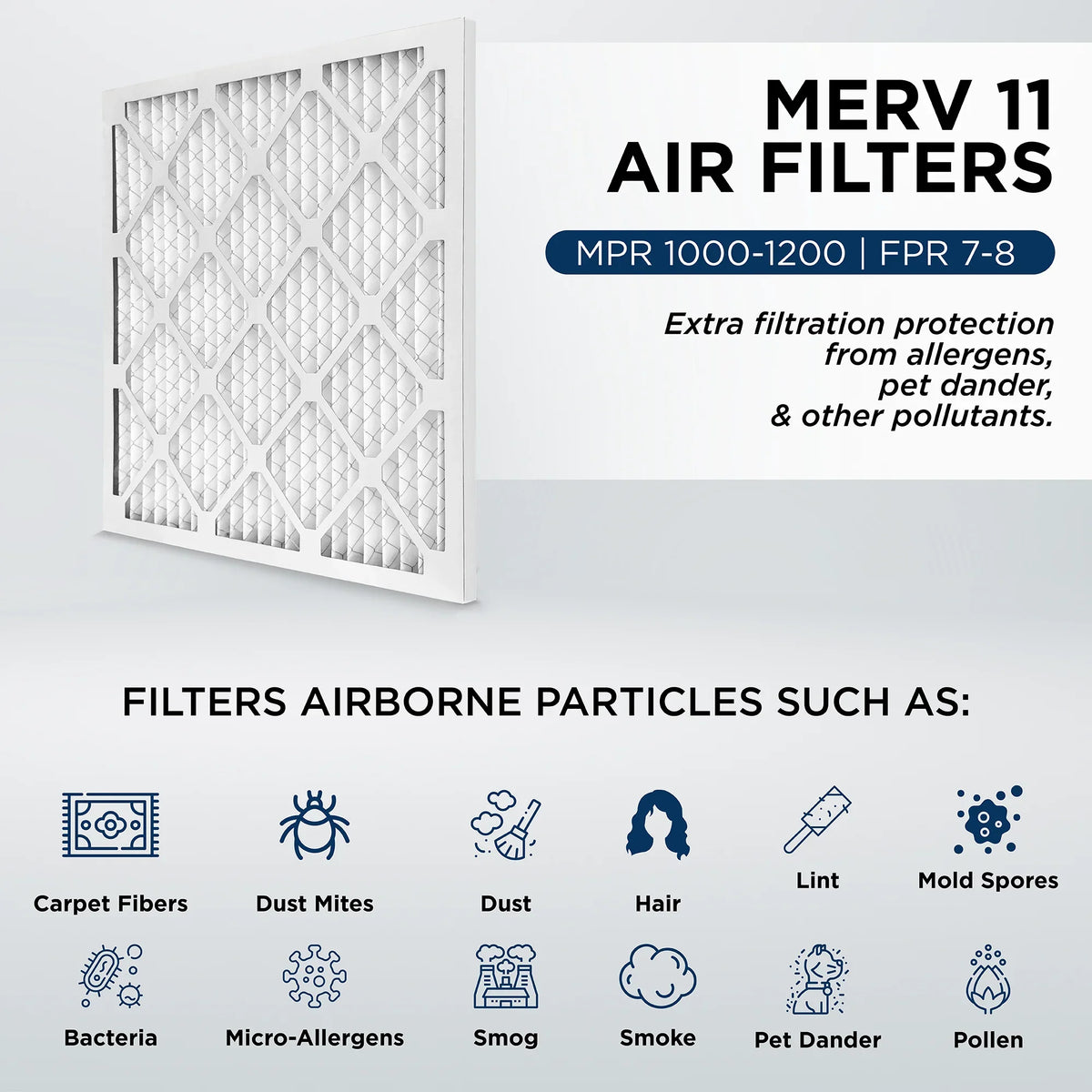 20x25x4 MERV 11, MPR 1000 Pleated AC Furnace 4" Air Filters by Pamlico. Case of 6. Actual Sizeize: 19-1/2 x 24-1/2 x 3-3/4