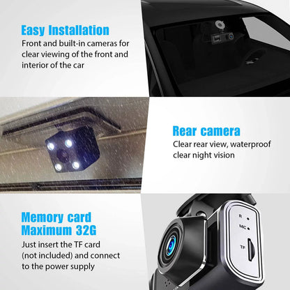 HD 1080P Car Dual Lens Dash Cam Front/Rear/Inside Video Recorder Camera G-sensor