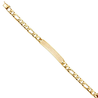 14k Yellow Gold Figaro Link ID Bracelet - 8" | Elegant 14KY Gold Chain Bracelets for Men and Women | Weight 16.4 | Men’s Jewelry for Gift