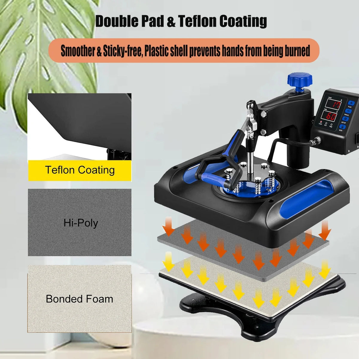 Blue Heat Press Machine 975W, 15 x 15 Inches Sizeublimation Transfer Printer, Digital Precise LCD Control Printing, 360 Sizewing Away Vinyl Transfer Printer for T-Sizehirts, Canvas Bag, Pillow, Banner