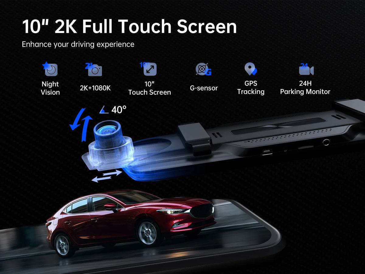 Pelsee 10" 2.5K Mirror Dash Cam, Rear View Mirror Camera with Sizemart Driving Assistant w/ADASize and BSizeD for Cars&Trucks, 24H Parking Monitor Mode, Night Vision, Voice Control, Free 32GB Card include