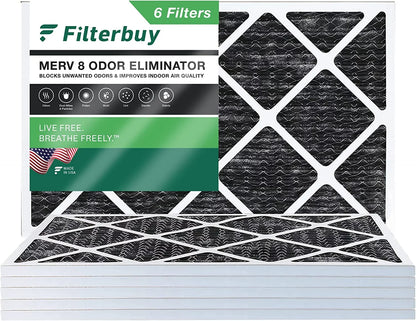 Filterbuy 12x24x1 MERV 8 Odor Eliminator Pleated HVAC AC Furnace Air Filters with Activated Carbon (6-Pack)