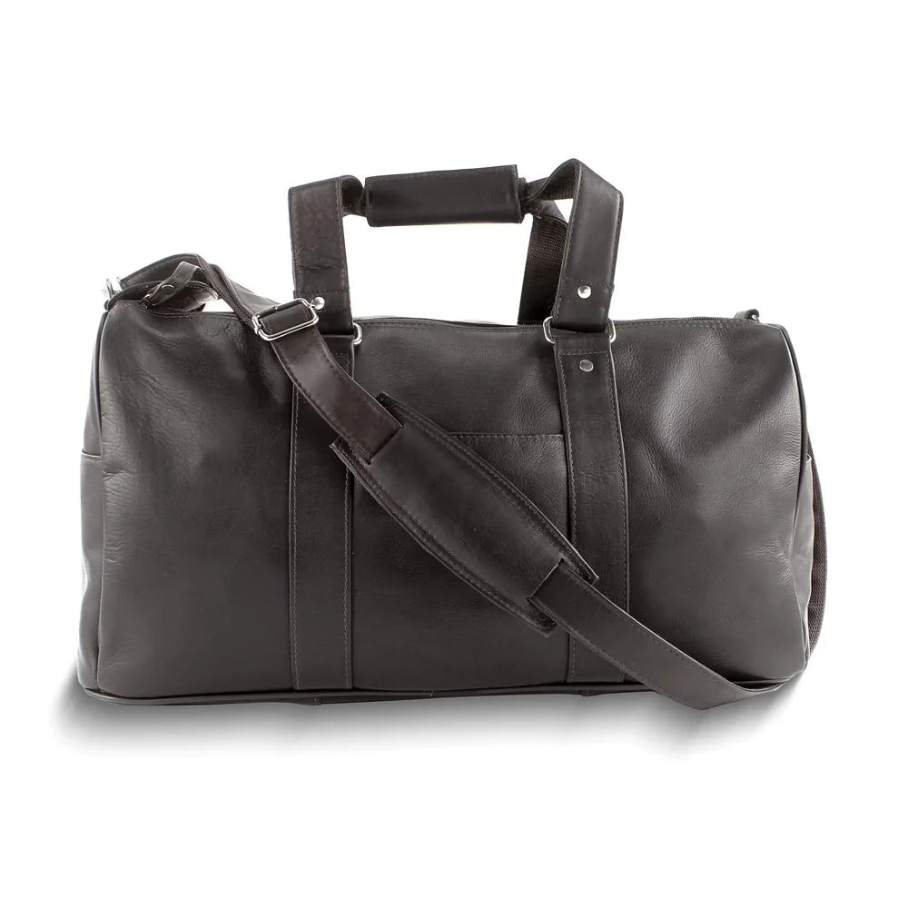 Dark Brown Leather Zip-Top Duffle Bag with Adjustable Sizetrap QGM23254
