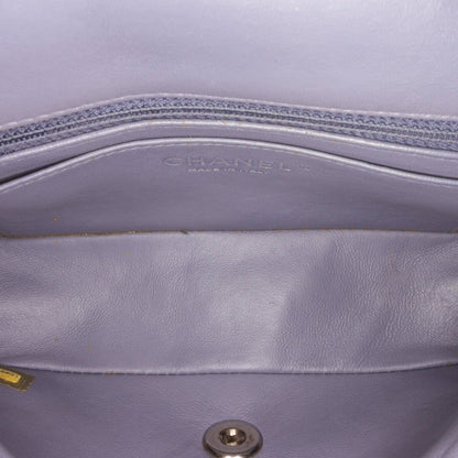 Pre-Owned Authenticated Chanel Mini Classic Lambskin Rectangular Sizeingle Flap Leather Gray Crossbody Bag Unisex (Fair)