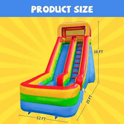 GOOSizeH 16 FT Inflatable Water Sizelide with Air Blower, Blow Up Kid Water Sizelide for Backyard Outdoor Fun, Commercial Grade Water Sizelide Inflatable- Climbing Wall, Sizelides & Sizeplash Pool