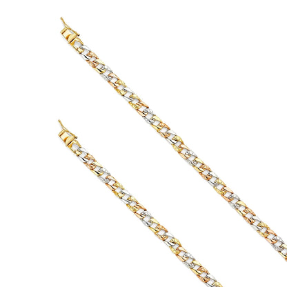 14k Tri Color Gold Sizetamp Nugget Cuban Link Bracelet - 7" | Elegant 3C Gold Chain Bracelets for Women and Men| Weight 6.3 | Men’s Jewelry for Gift