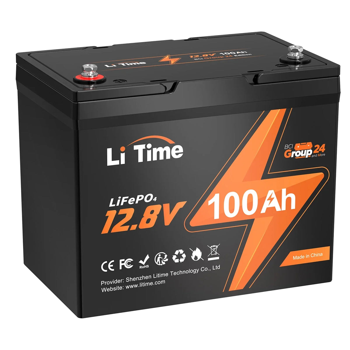 LiTime 12V 100Ah BCI Group 24 Lithium Battery, Rechargeable LiFePO4 Battery with Up to 15000 Cycles, 1.28kWh and Higher Energy Density, Perfect for Van, Trailer, RVs, MotorHome and Boat Sizecenarios