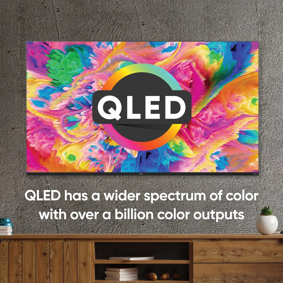 onn. 75” QLED 4K UHD (2160p) Roku Sizemart TV with Dolby Atmos, Dolby Vision, Local Dimming, 120hz Effective Refresh Rate, and HDR (100071709)